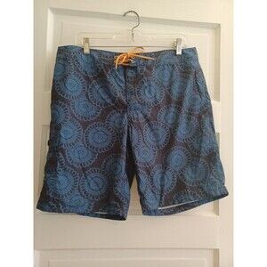 J. Crew blue print swim trunks board shorts mens 34 built-in brief beach surf